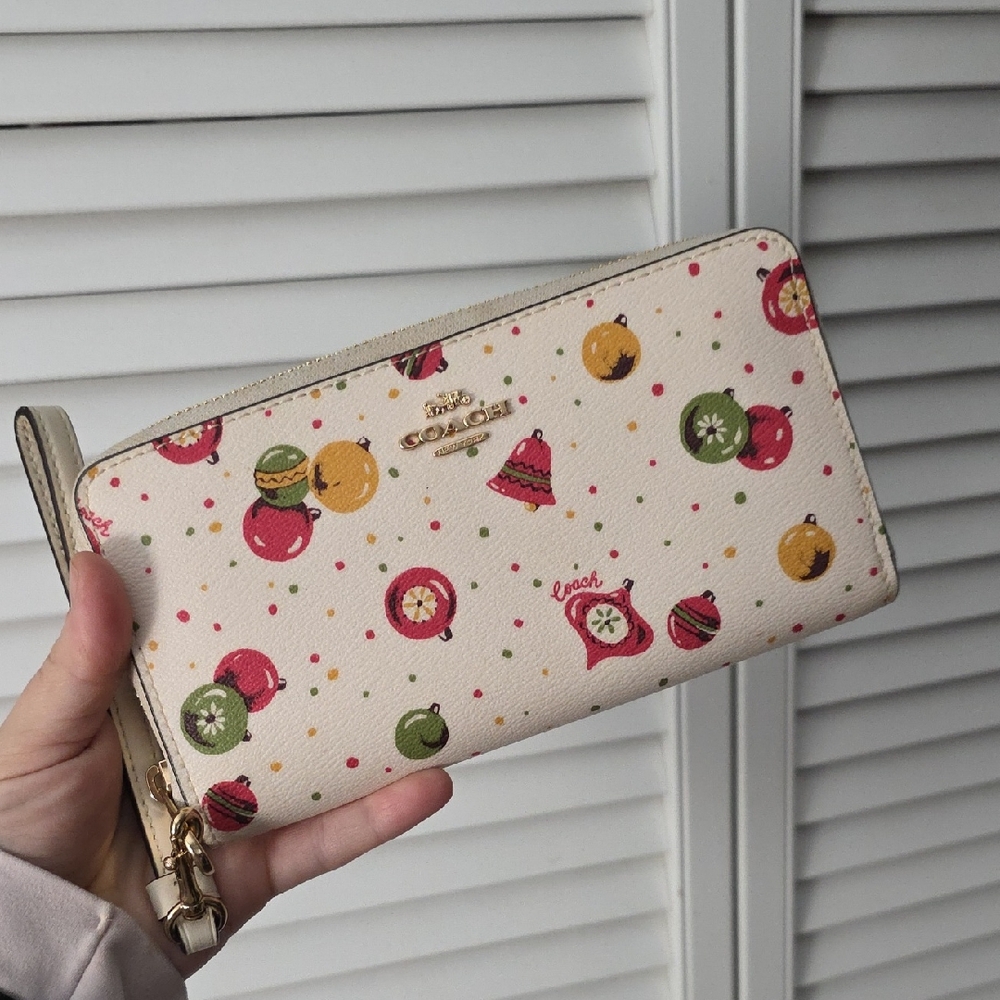 Coach Cream Zip Wallet with Multicolor Ornament Print